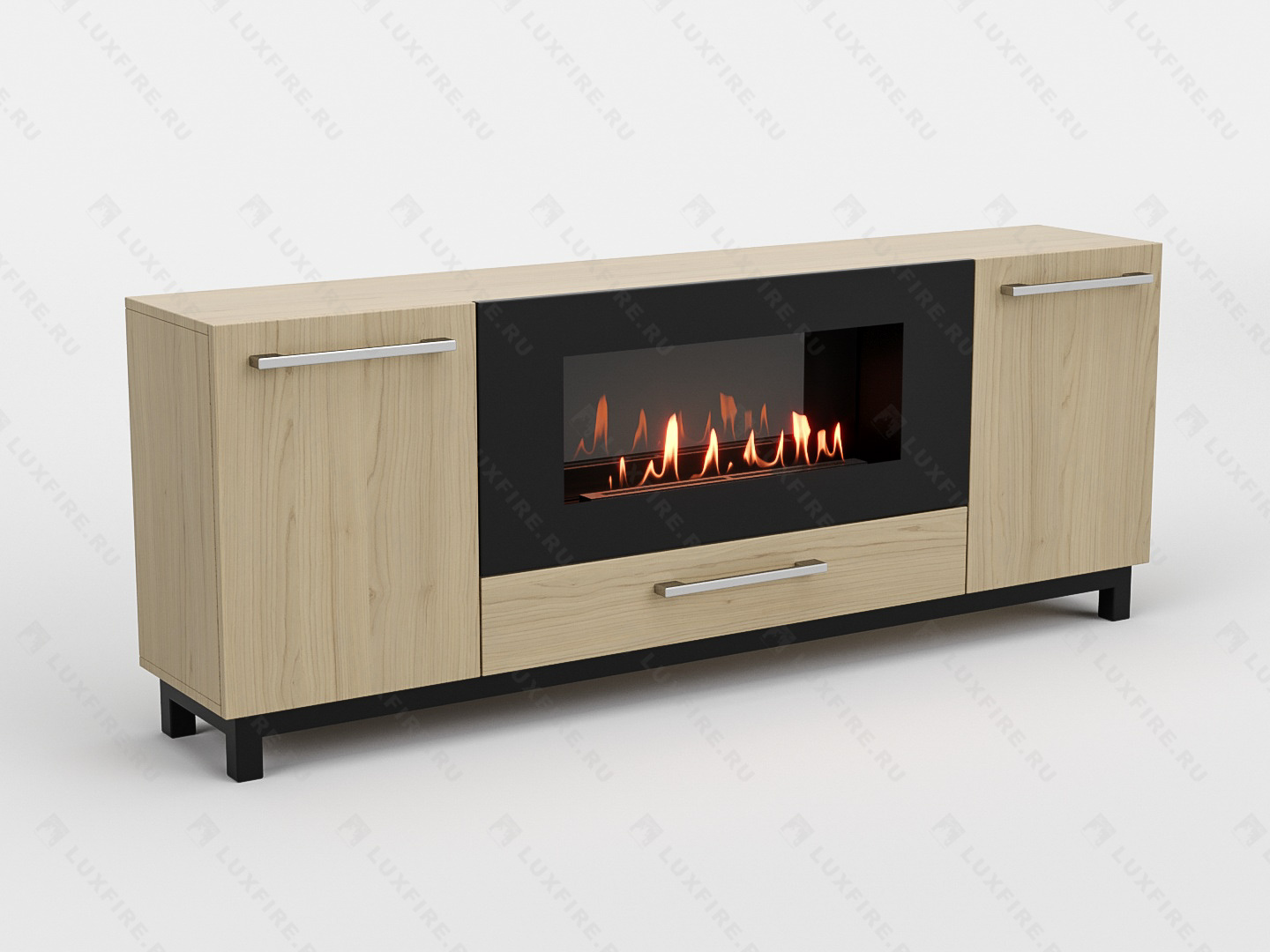 Тумба ТВ Lux Fire "Амур" напольная 1700 матовая, светлый дуб с биокамином 900